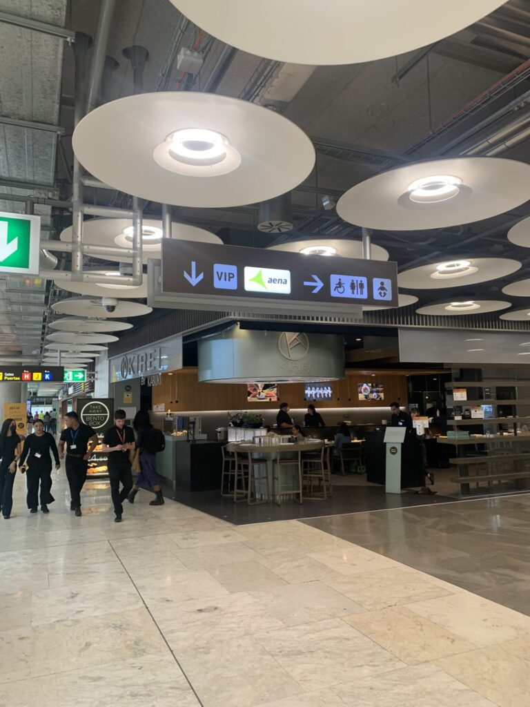 Flying Business reviews Aena Plaza Mayor Lounge at Madrid's International Airport, accessed via a Priority Pass. 